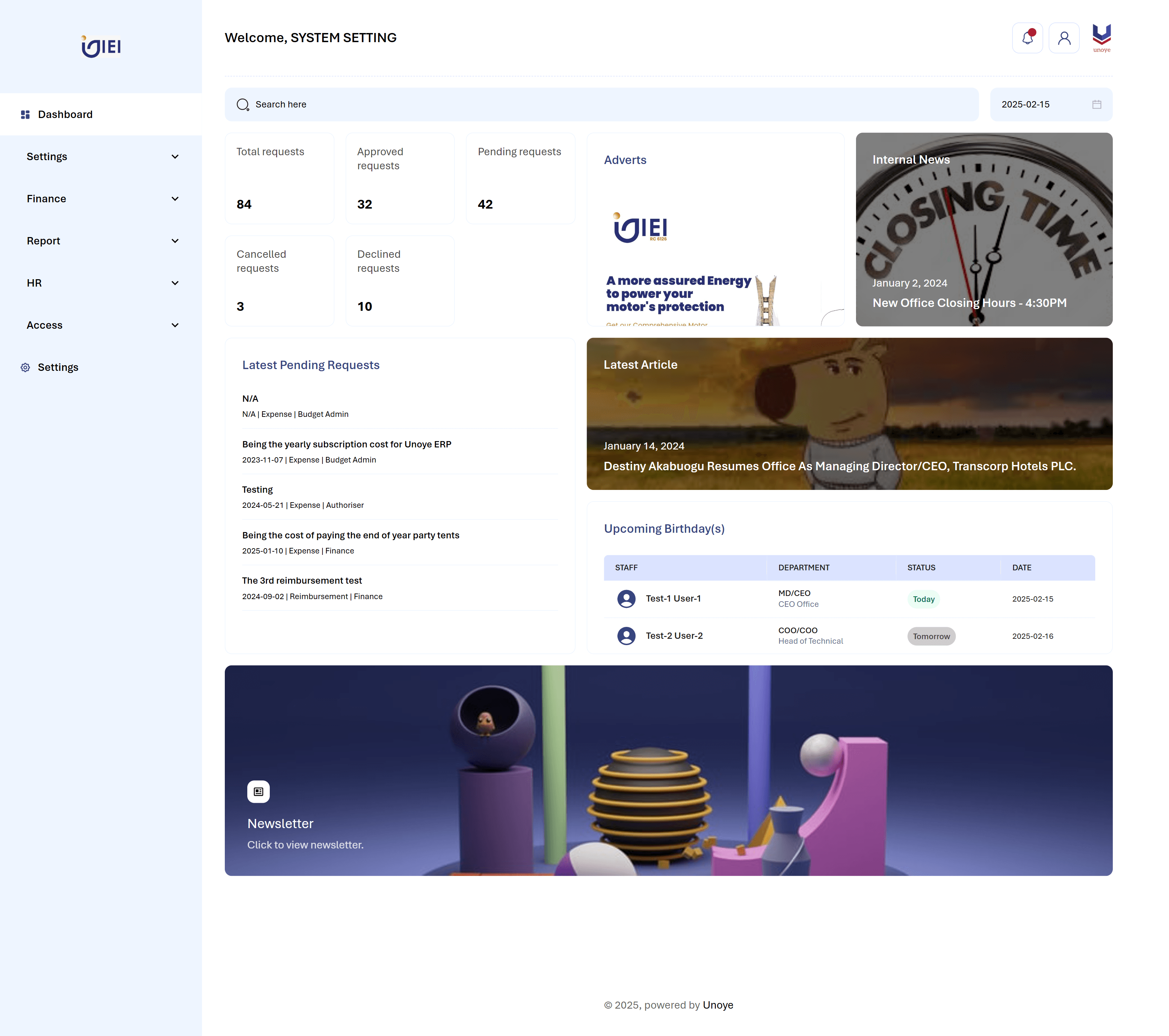 Unoye Dashboard View